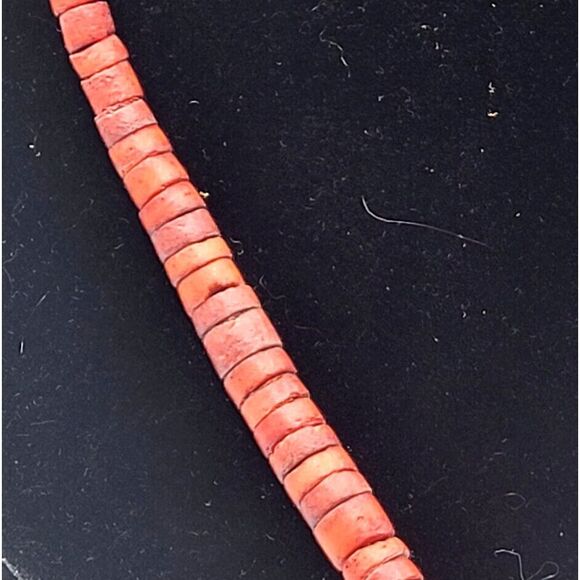 Native Made Heishi Necklace Red Orange 25in